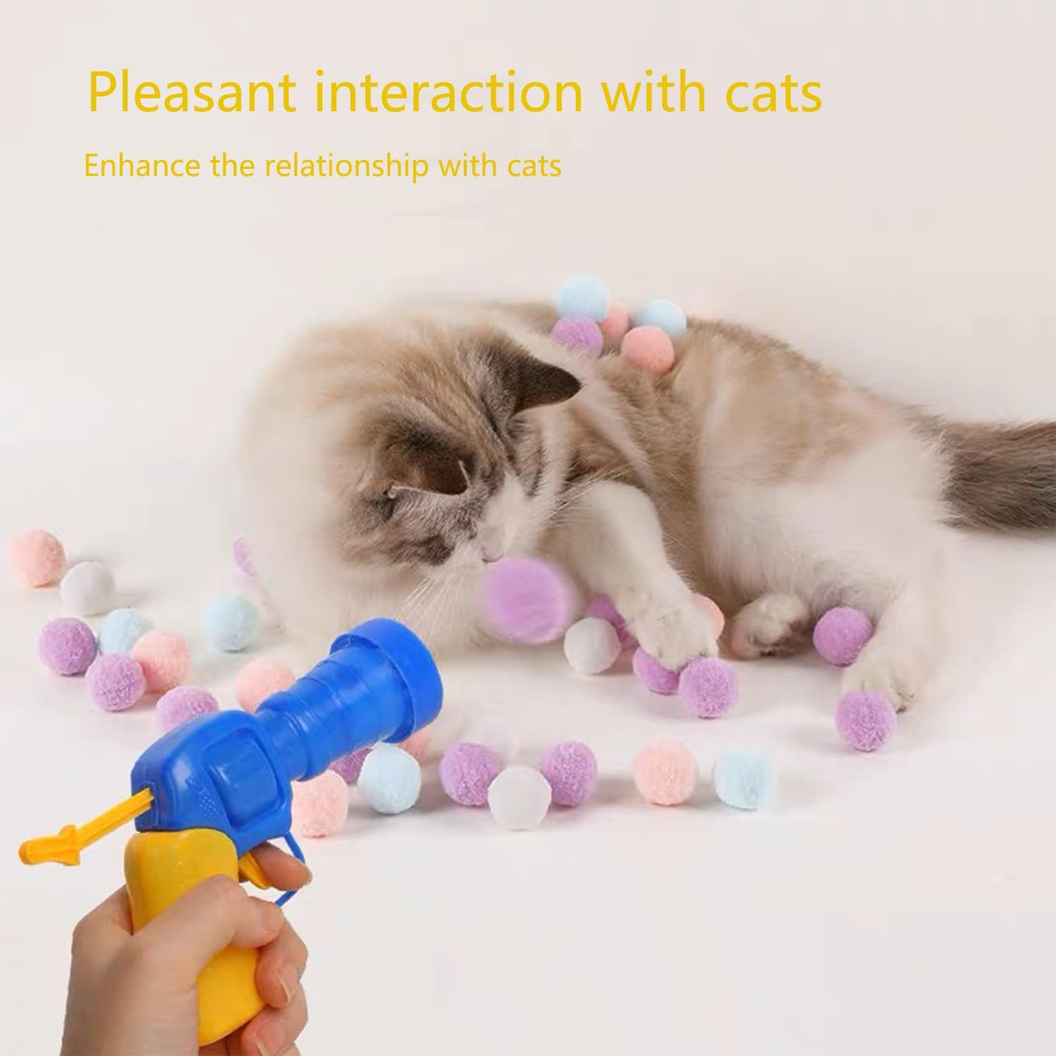 Interactive Cat Toy, Pack of 100 Cat Toy Balls, Soft Cat Balls with Cat Toy Launcher, Cat Pompom for Indoor Interaction with Cats image number 2
