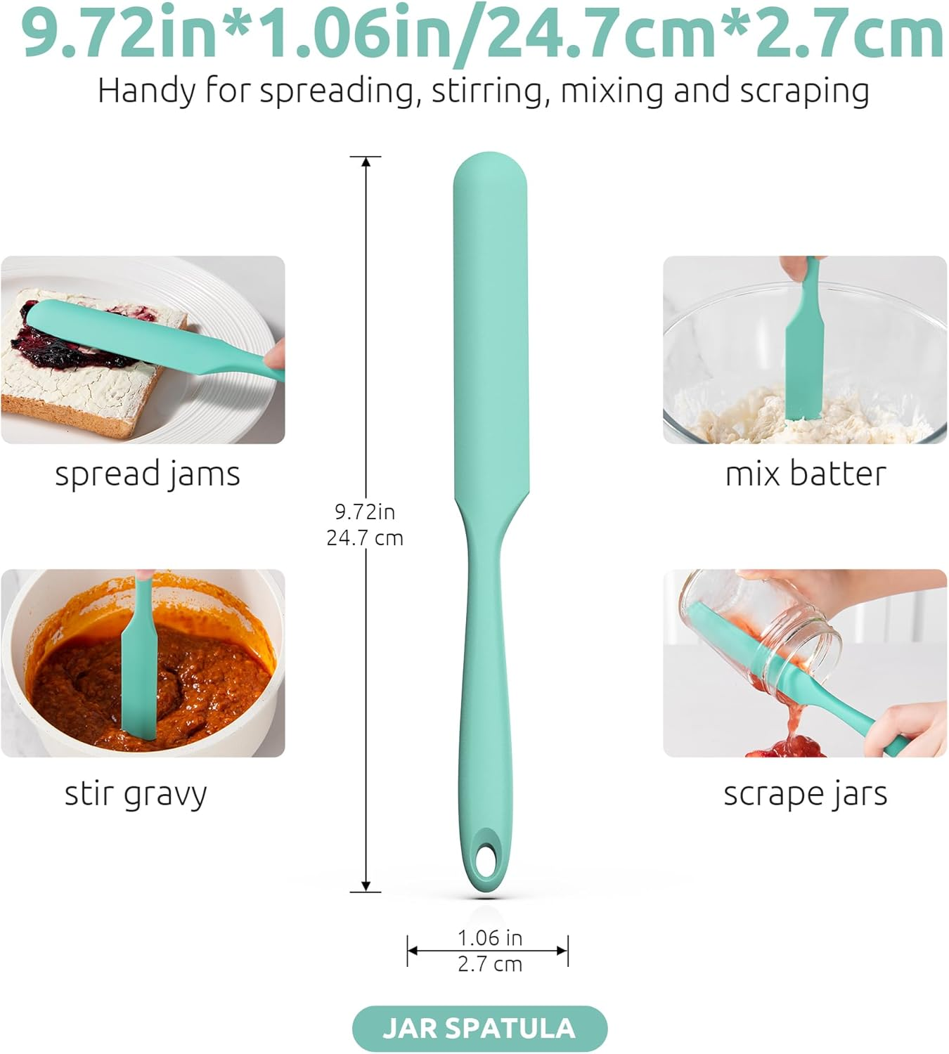 U-Taste 25Cm Jam Jar Spatula: 315℃ Heat-Resistant Silicone Long Skinny Sourdough Stirring Stick, Sturdy Flexible Narrow Peanut Butter Spreader for Mixing Icing Scraping Cream (Aqua Sky) - Midnight Blue image number 2