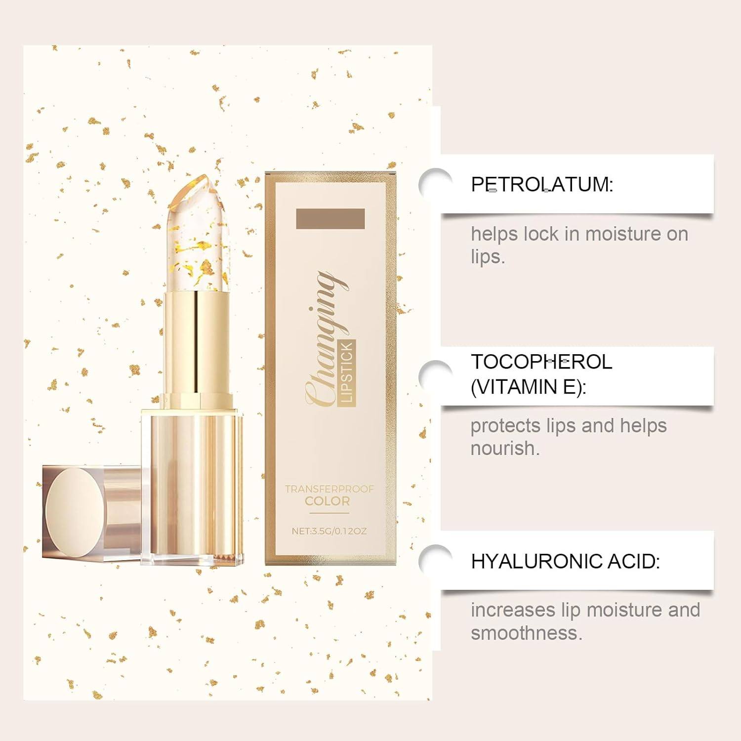 2PCS Truetone - Ph Adjusting Lipstick,Transferproof Colour Changing Lip Stick,Gold Crystal Deep Nourishment Long Lasting Moisturizing Glossy Shine Lip Gloss for Women image number 5