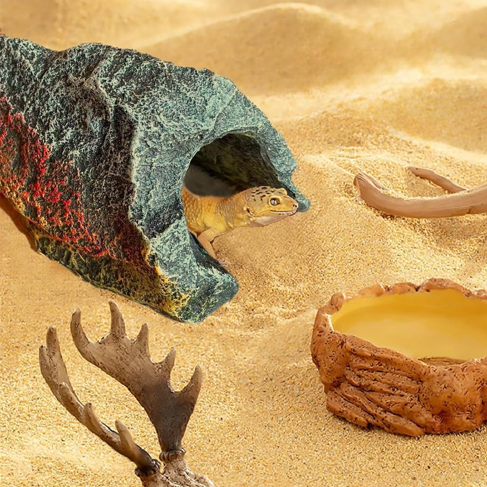 NUZAMAS Fish Tank Simulation Resin Rock Cave Hideouts Terrarium Habitat Decor Aquarium Resin Cave Ornaments for Lizards Snakes Crab Bearded Dragon Gecko