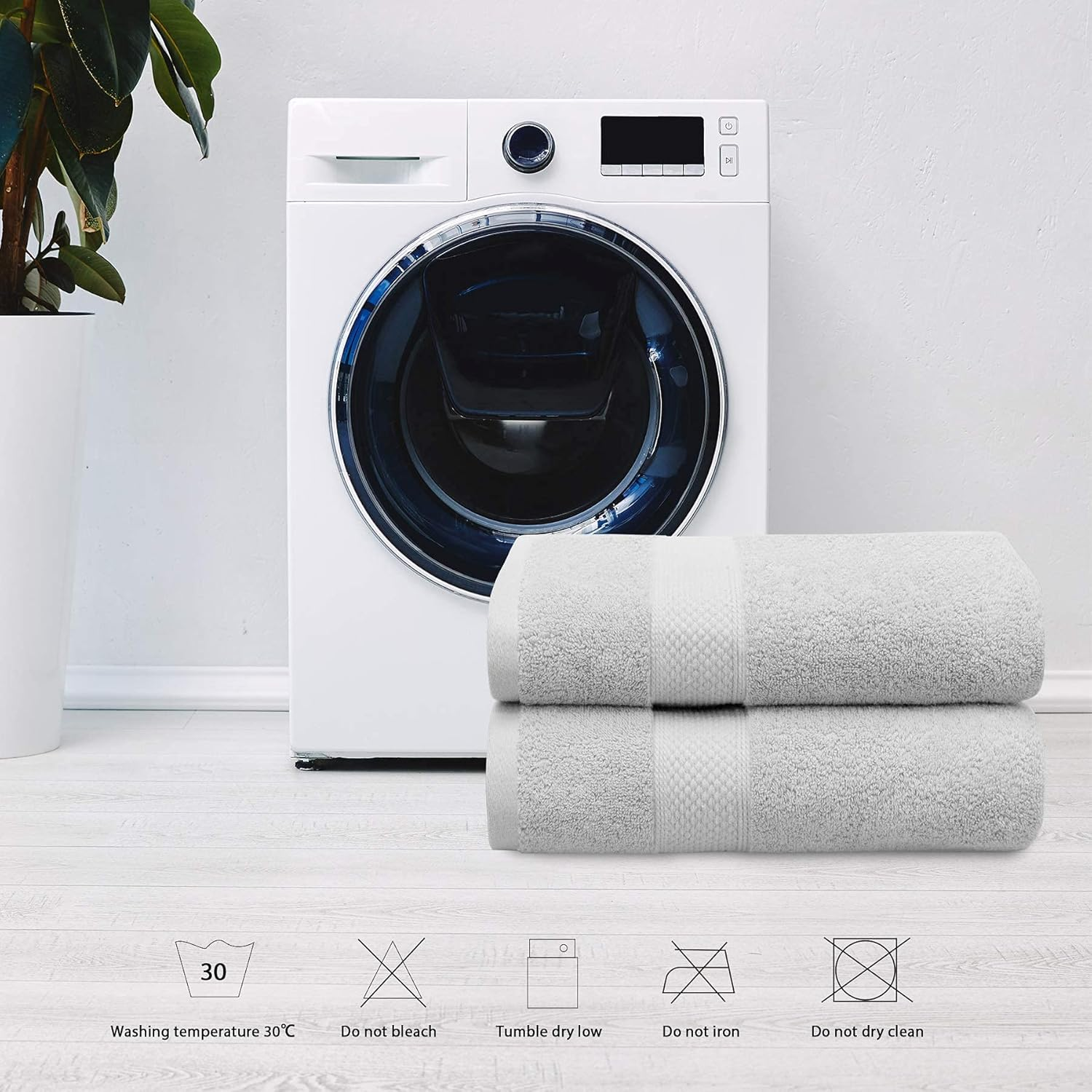 Justlinen Bath Sheet - 2 Piece Luxurious Jumbo Bath Sheet (90X180Cm) 100% Combed Cotton 650 GSM Super Soft Fluffy Plush Highly Absorbent Extra Large Bath Towel Hotel & Spa Bathroom Towels-Silver image number 4
