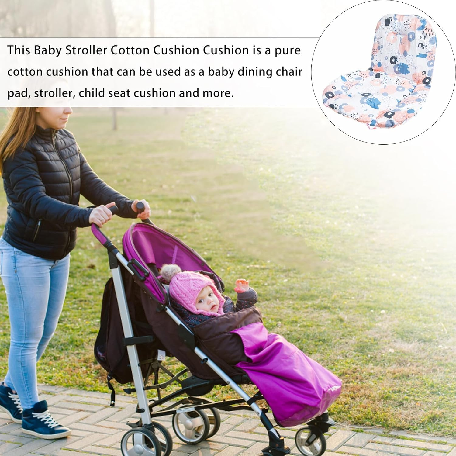 FRCOLOR Cushion Liner Soft Cotton Seat Pad for Pram and Highchair Versatile Cart Seat Support Cushion with Ultra-Soft Warm Lining for Posture Correction and Comfortable Sitting at Home image number 4