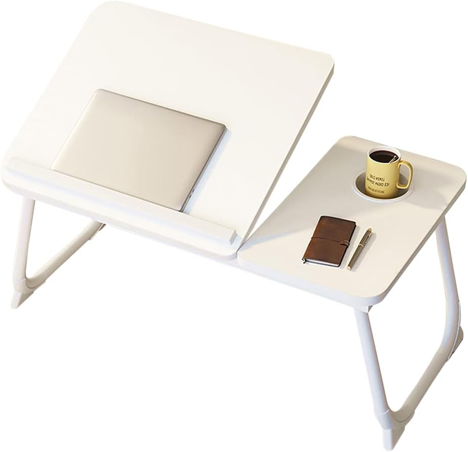 TOMVAES Laptop Desk in Bed 45-Degree Adjustable Desks Convenient USB Charging Port Foldable Table Suitable for Eating, Working, Writing, Reading (White)