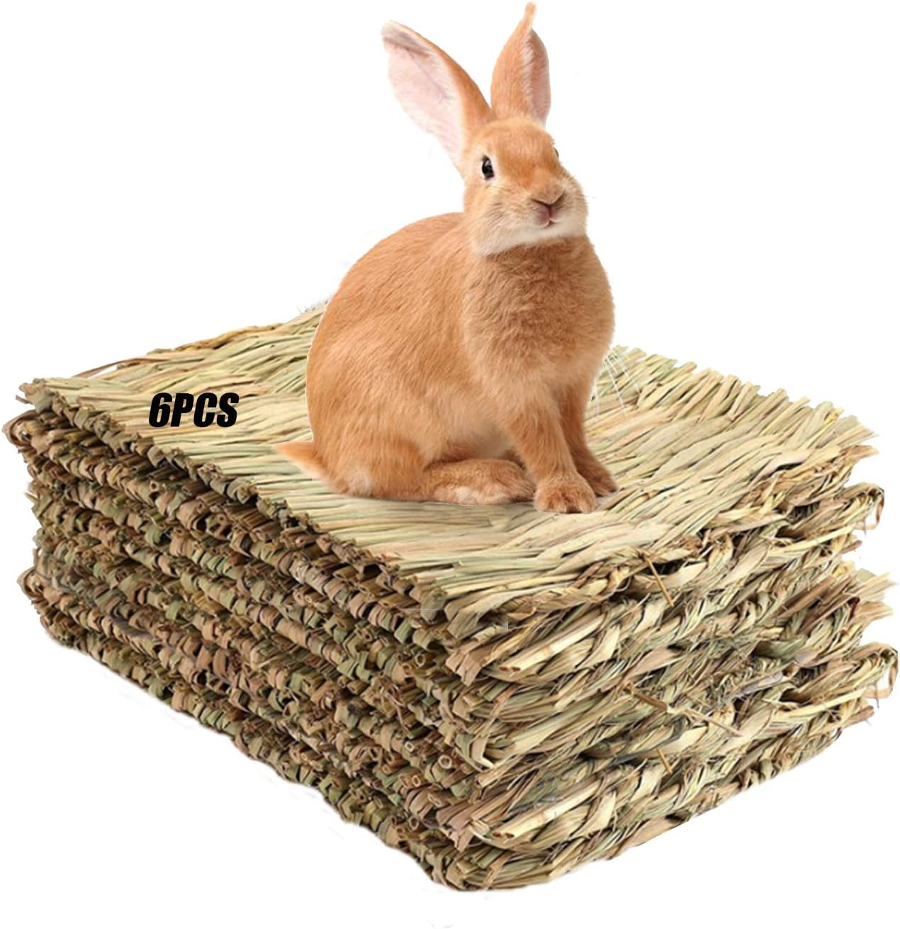 Tfwadmx Rabbit Grass Mats,16.5''X11''Large Natural Woven Seagrass Mat Bunny Sleep Bed for Chinchillas Guinea Pigs Ferret Hamster Squirrel and Small Animals -6 Pcs image number 2