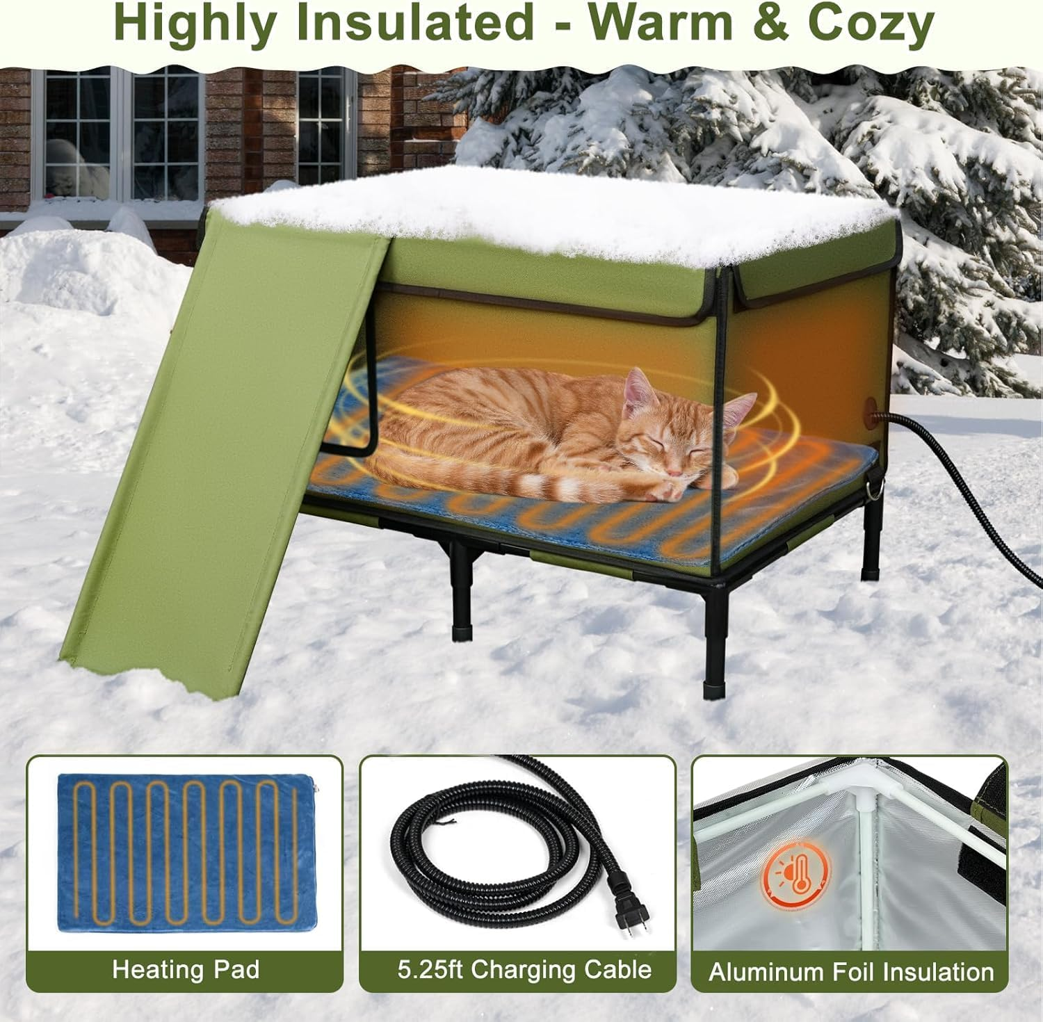 Indestructible Heated Cat House for Outside, 100% Weatherproof, Highly Insulated, Safe Escape Door, Outdoor Cat Shelter with Heater for Feral Stray Barn Cat Kitty image number 6
