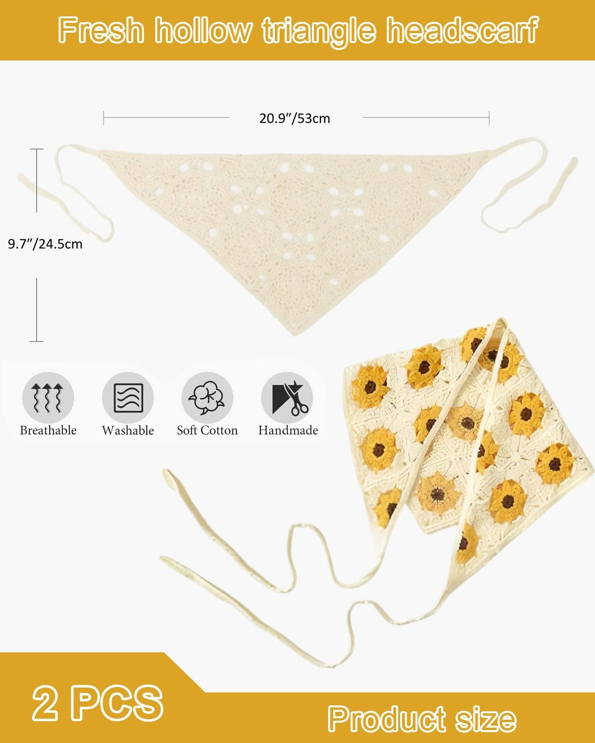 JUKOTA Women'S Boho Headbands Triangle Headscarves Bandanas Turban Tie Hair Bands Elastic Knitted Hair Scarf for Women and Girls Pack of 2 image number 5