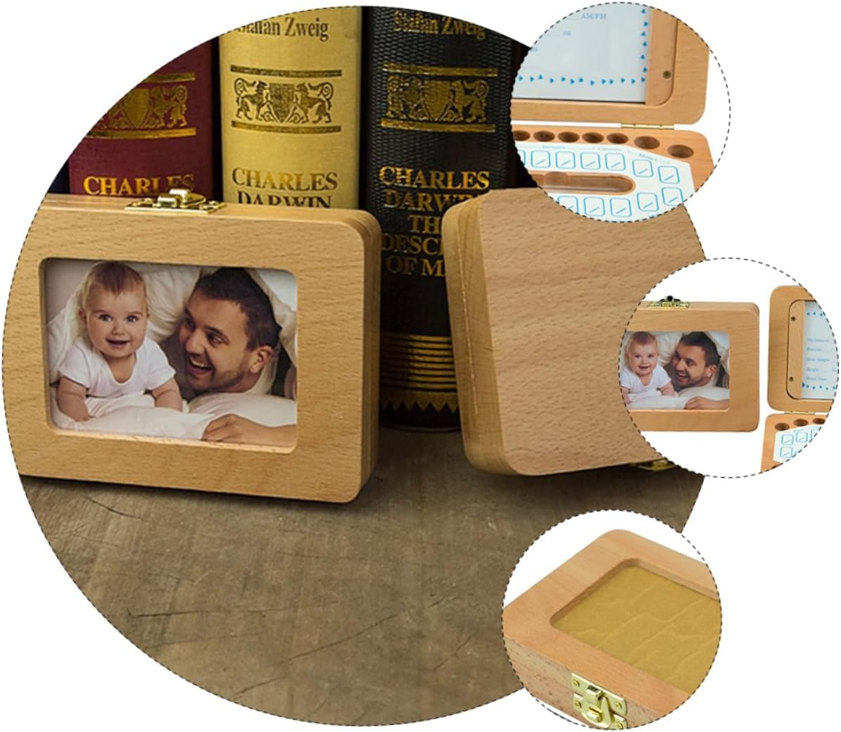 1 Set Teeth Keepsake Box Wooden Deciduous Tooth Storage Organizer Fetal Hair and Photos for Newborns Birthdays Special Occasions image number 5
