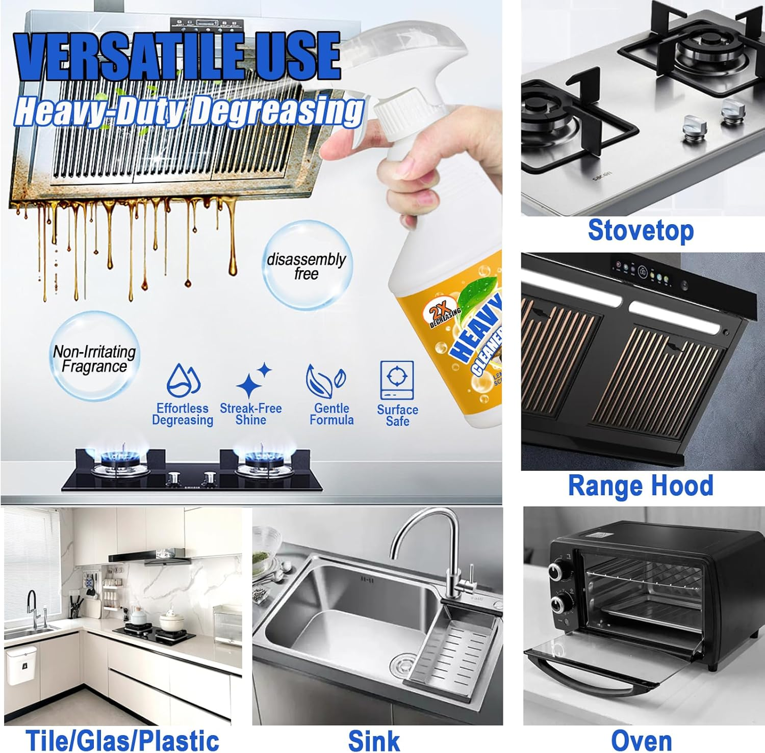 500Ml Heavy Duty Kitchen Foam Cleaner - Multifunctional Kitchen Foam Cleaner to Clean up Kit-Chen Oil Stains,Grease & Burnt Residue on Pots, Pans, Ovens, Surfaces & Appliances image number 5