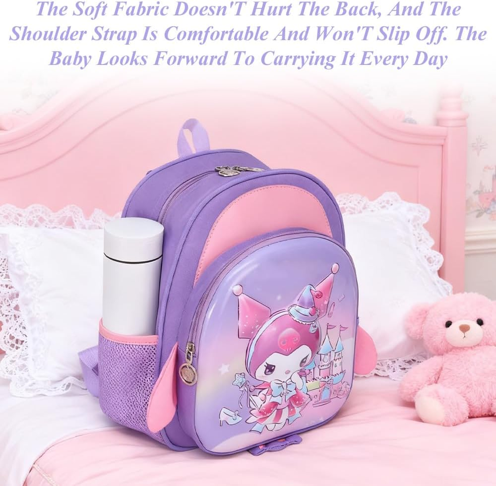 Kindergarten School Bag, Cute Cartoon Backpack, Load-Reducing Backpack, with Reflective Strips, Large Capacity, Multiple Pockets, Waterproof, Suitable for 3-6 Years Old (Purple) image number 5
