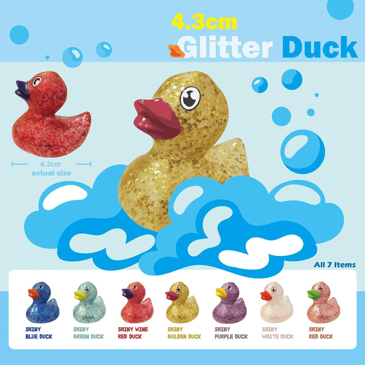 [40 Capsules] 4.3Cm Glitter Cute Rubber Duck & 50Mm Capsules in Display Box, Cute Animals Plastic Bath Toys, Idea for Counter Sales, Ideal Party Souvenir Kids Boys Girls Christmas Birthday Gifts Lot