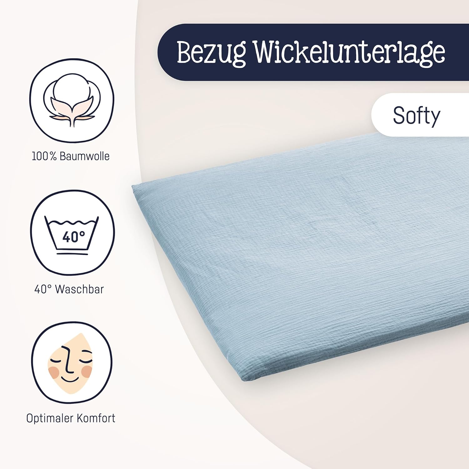 Julius Z&ouml;llner Cover for Changing Mat Made of Muslin Cotton - Muslin Denim Size 85/75 image number 2