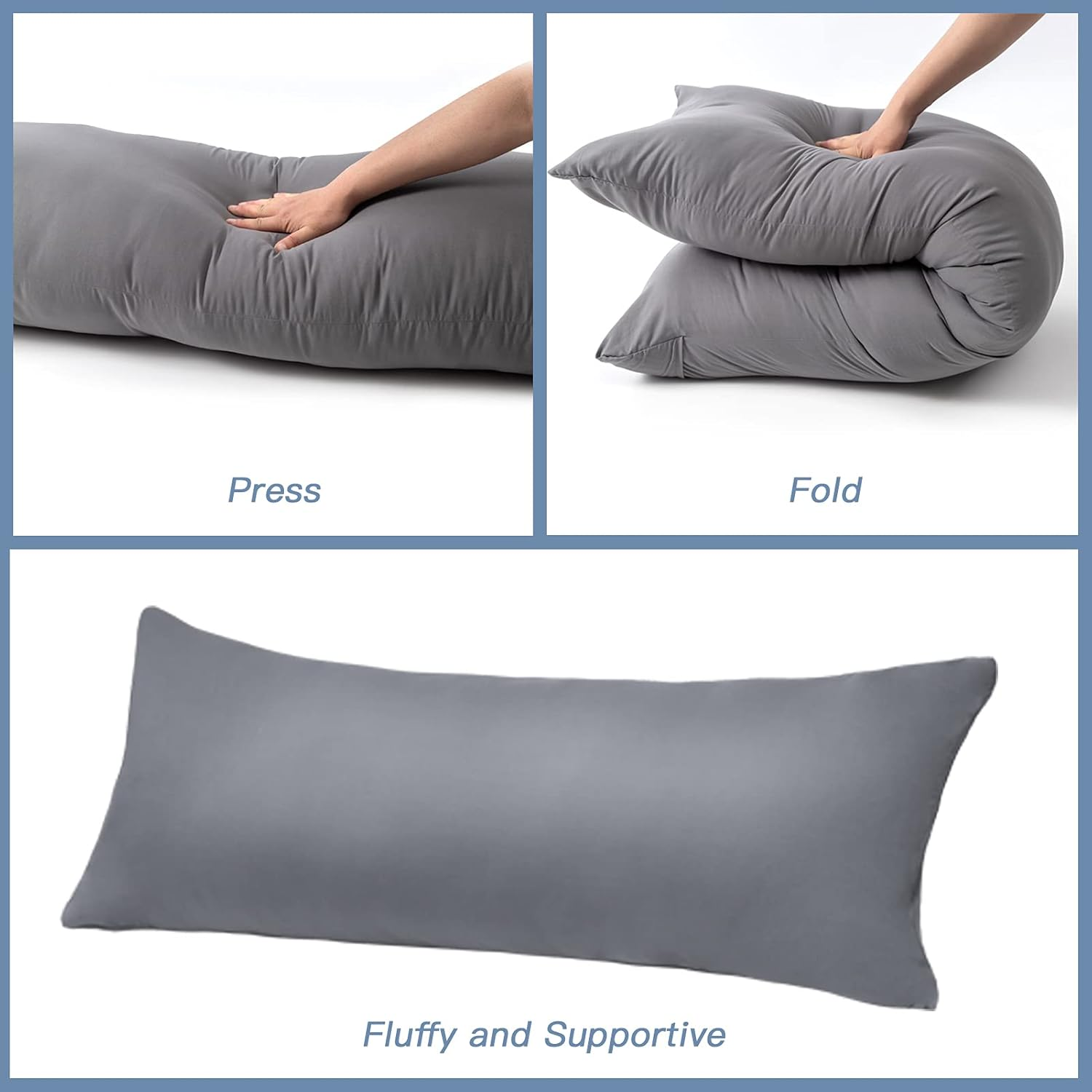 DOWNCOOL Luxury Full Body Pillow Insert with Fiber Cover - Ultra Soft Body Pillow for Sleeping - Breathable Long Bed Pillow Insert, 20"X54"(Grey, with Cover) image number 1