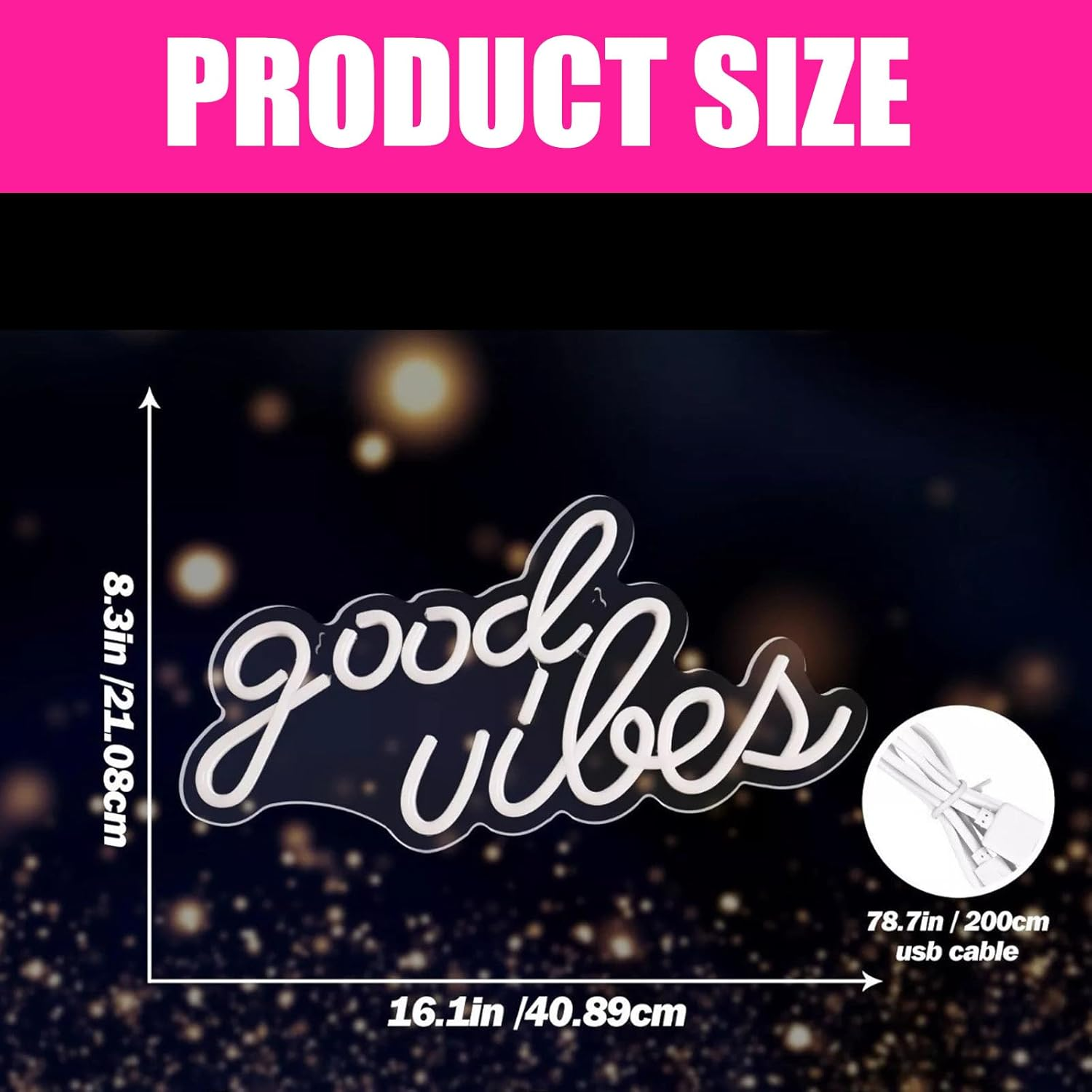 Good Vibes Neon LED Sign, LED Lettering Wall Personalised, Neon Light 3D Wall Decoration, USB Neon Lights Decoration, USB Neon Lights Decoration Sign Bedroom Wedding Bar, Wall Decoration image number 1