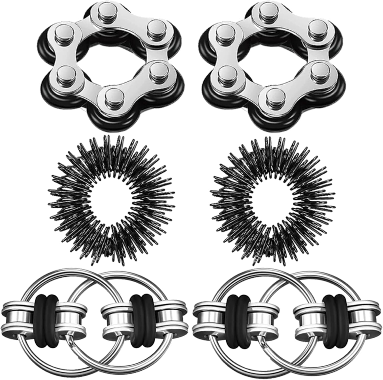 6-Piece Fidget Toys Set, Six Roller Chain & Key Flippy Chain, Acupressure Ring, Anti-Stress Toy for Adults and Children (Black) image number 3