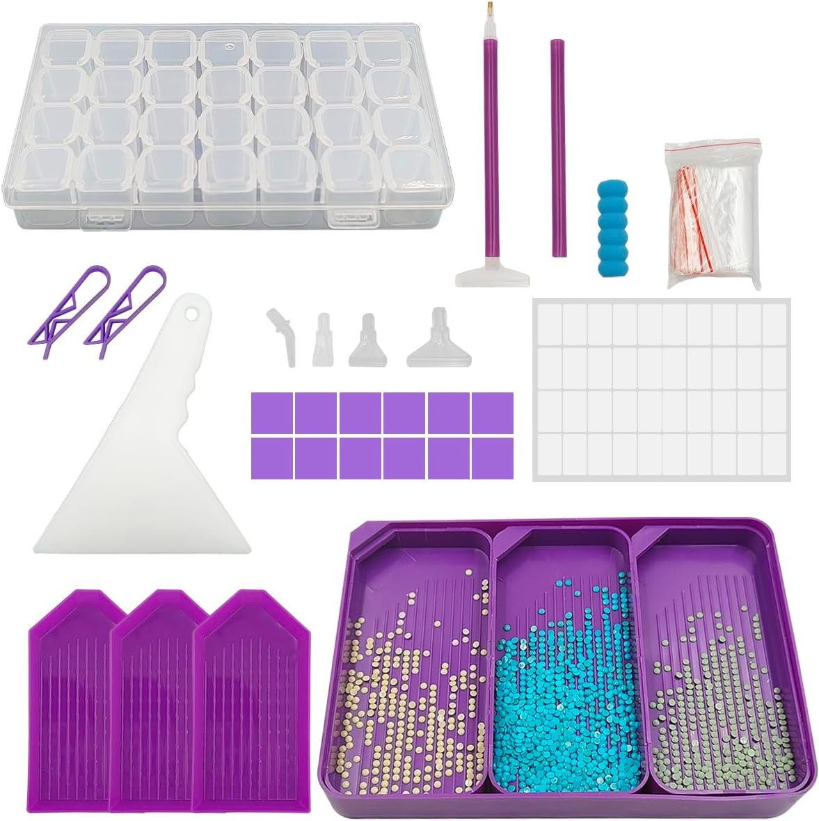 108Pcs Diamond Art Paintings Tools and Accessories, AIFUDA Diamond Art Paintings Storage Boxes with Multiple Sizes Dimensions Trays Painting Pens for DIY Diamond Art Craft