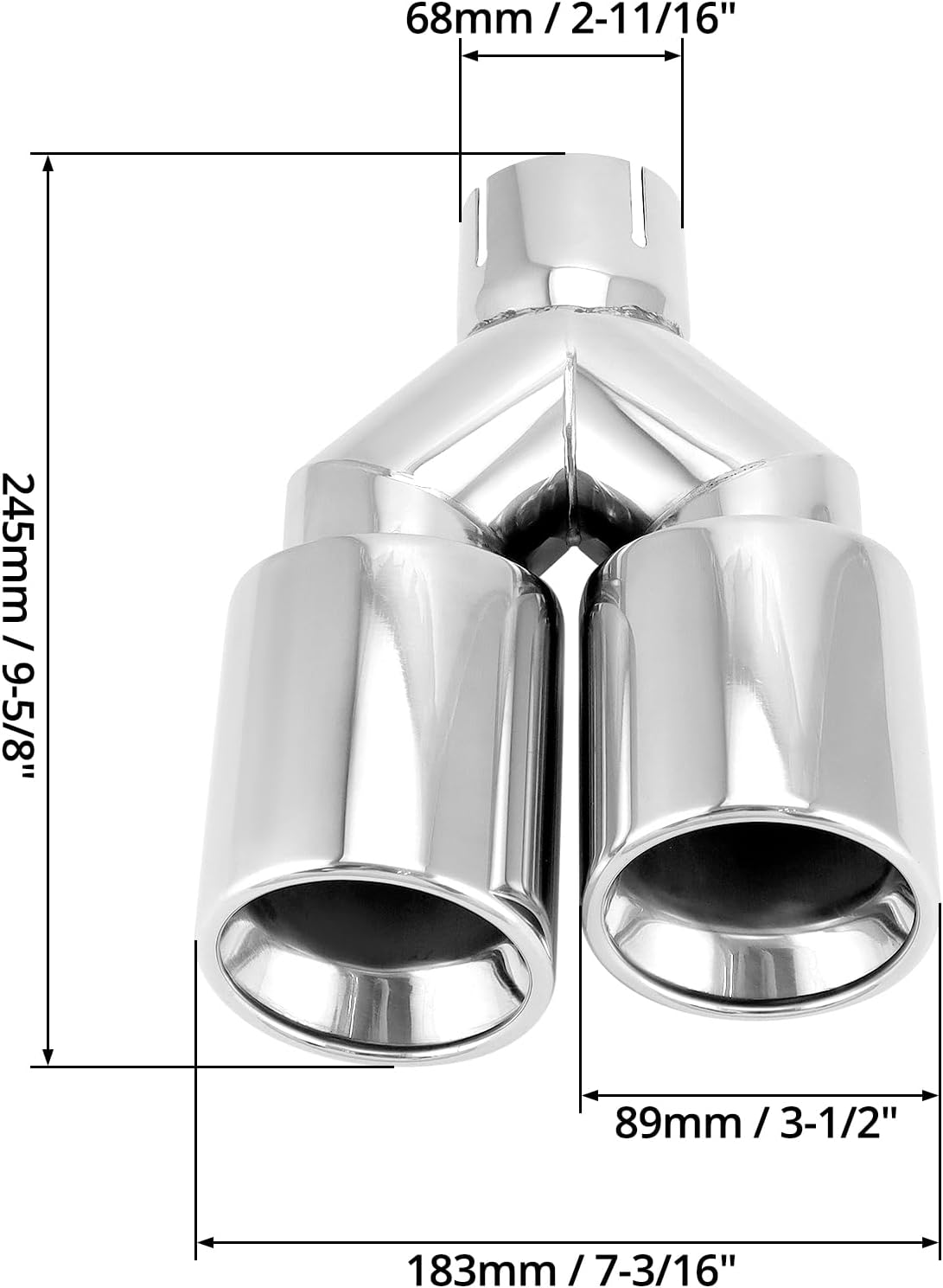 QWORK Universal 2.5" Inlet 3.5" Outlet Dual Exhaust Tip, 9.5" Length Polished Stainless Steel Staggered Exhaust Tailpipe Tip, Set of 2 (Left + Right) image number 1