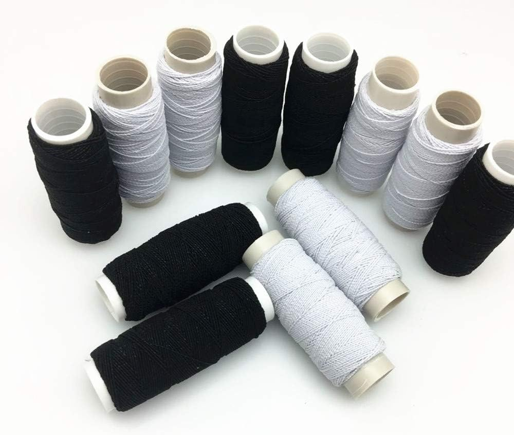 FQTANJU round Shirring Elastic Craft Cord（6 Black+6 White）