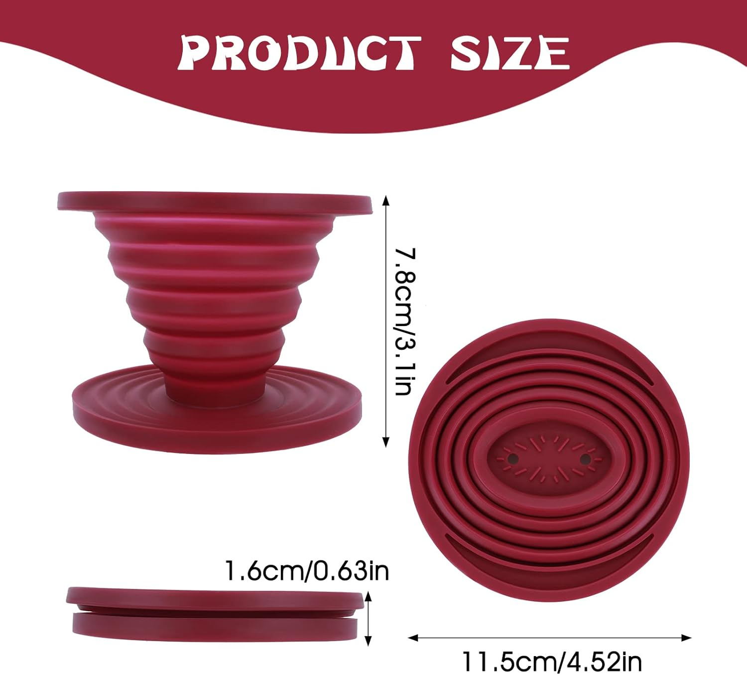 Prasacco Pour over Coffee Maker Collapsible Pour over Coffee Dripper Portable Camping Coffee Maker Reusable Silicone Pour over Coffee Filter for Backpacking Camping Home Office image number 3