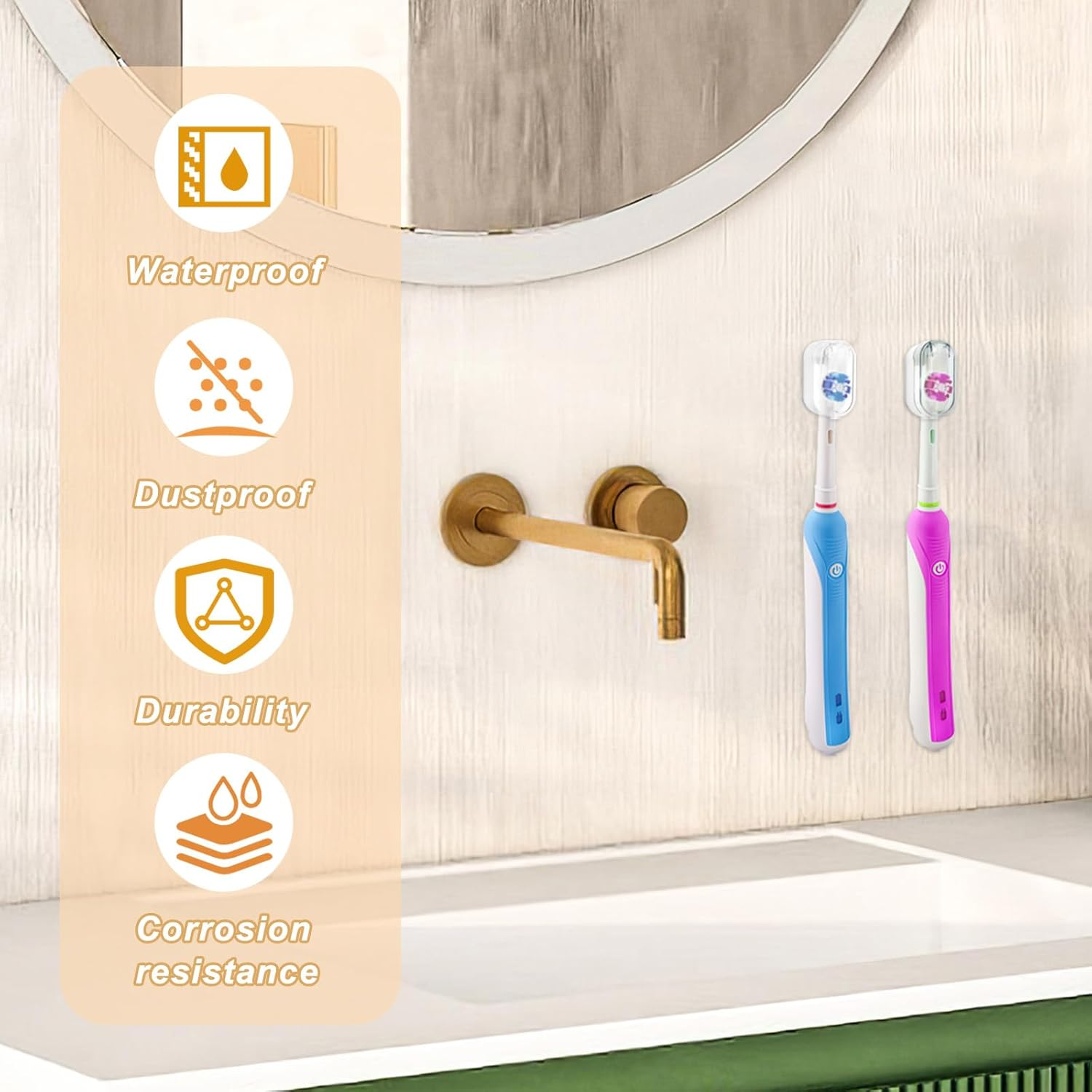 4 Pack Toothbrush Holders with Cover, Portable Travel Toothbrush Head Caps, Wall Mounted Tooth Brush Case, Toothbrush Storage Organizer for Shower (White, Gray) image number 5