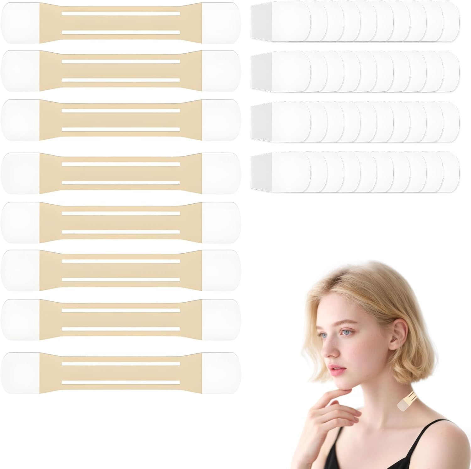 48 Pcs Neck and Face Lift Tape Invisible, 8 Pcs Neck Lifting Tape Invisible 20 Replacement Patches Face Tapes Seamless Waterproof Tapes for Daily Lifting Sagging Skin Firming Face Double Chin image number 1