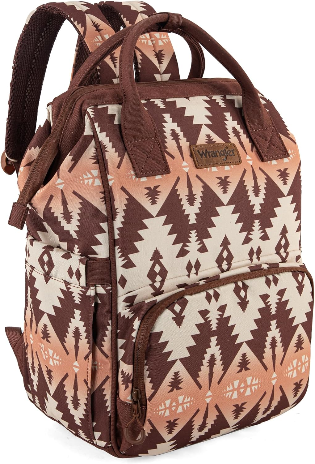 Wrangler Aztec Backpack Organized Daypack Travel Baby Bag with Stroller Strap and Side Bottle Pockets