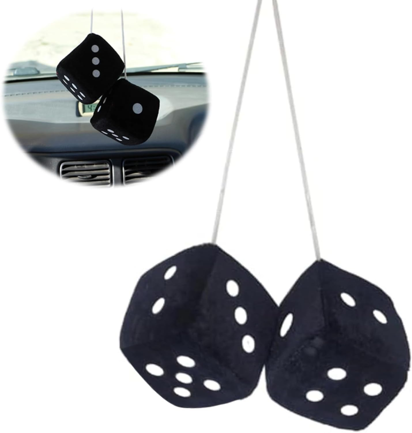 Fluffy Dice for Car, 1 Pair Fluffy Dice Car Rear View Mirror Hanging - Soft, Stylish, Fun Accessory