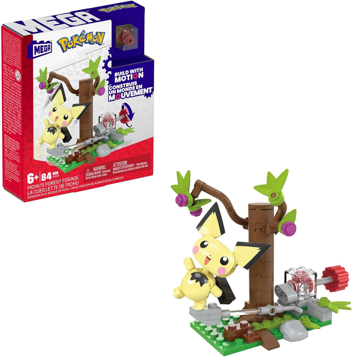 Mega Pok&eacute;mon HPB59 Pichu Picking Construction Set with 1 Articulated Pichu Figure, Moving Character, 84 Pieces, Children'S Toy, Ages 7 and Above,