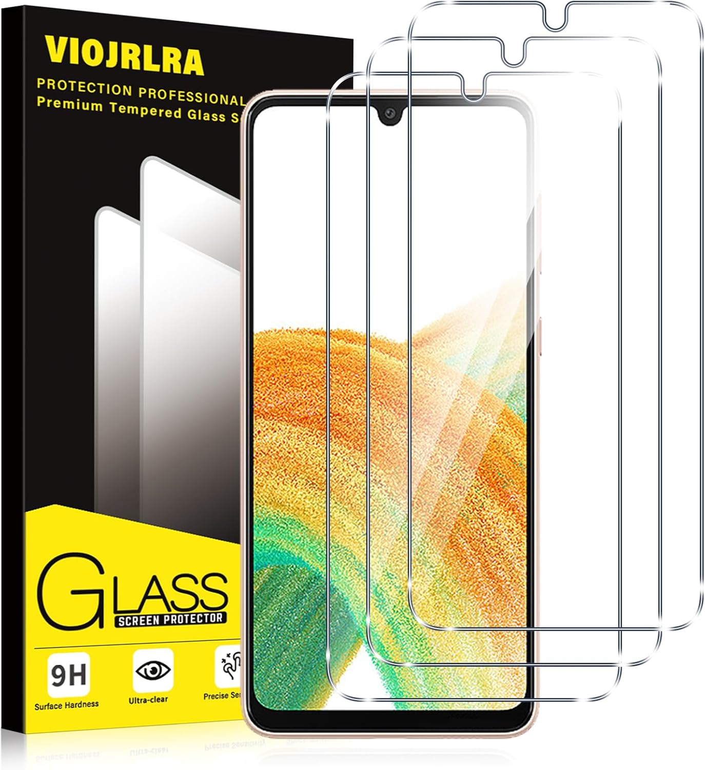 Viojrlra Pack of 3 Tempered Glass Screen Protector for Samsung Galaxy A33 5G / A22 4G, 9H Hardness Screen Protector, HD Clear Screen Protector, Free from Scratches, Anti-Bubble, Ultra Resistant Film