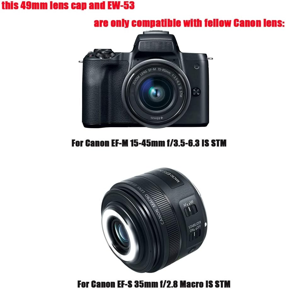 49Mm Snap-On Lens Cap and Hood for Canon M50 M100 M6 with EF-M 15-45Mm, EF-S 35Mm F/2.8 Is STM Lens Replace Canon EW-53(1 Cap+1 Hood) image number 2