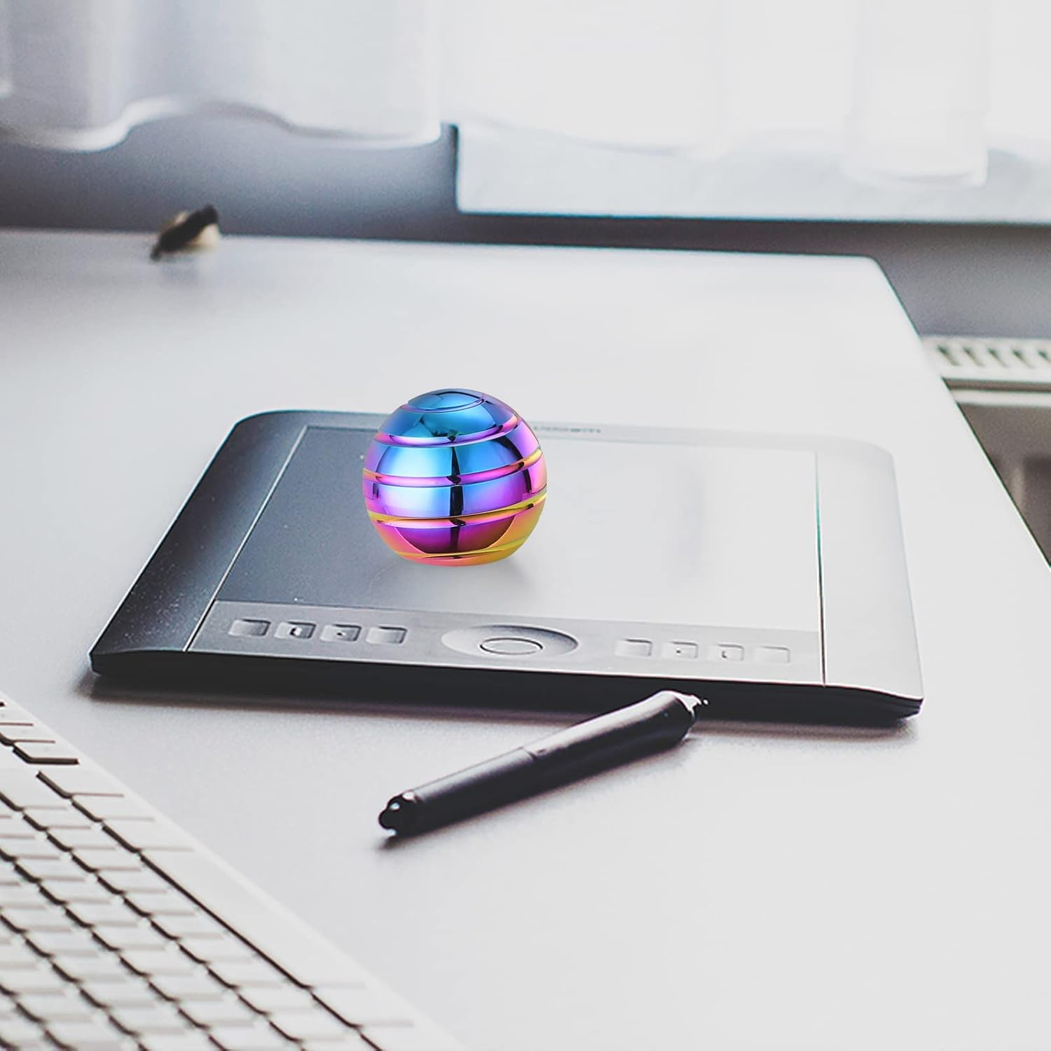 Yichenxi Kinetic Desk Spinning Toy Balls, Office Anxiety Fidget Toy for Adults, Optical Illsion Desktop Cool Gadgets for ADHD, ADD, Stress Relief (Rainbow A), TB-4 image number 2