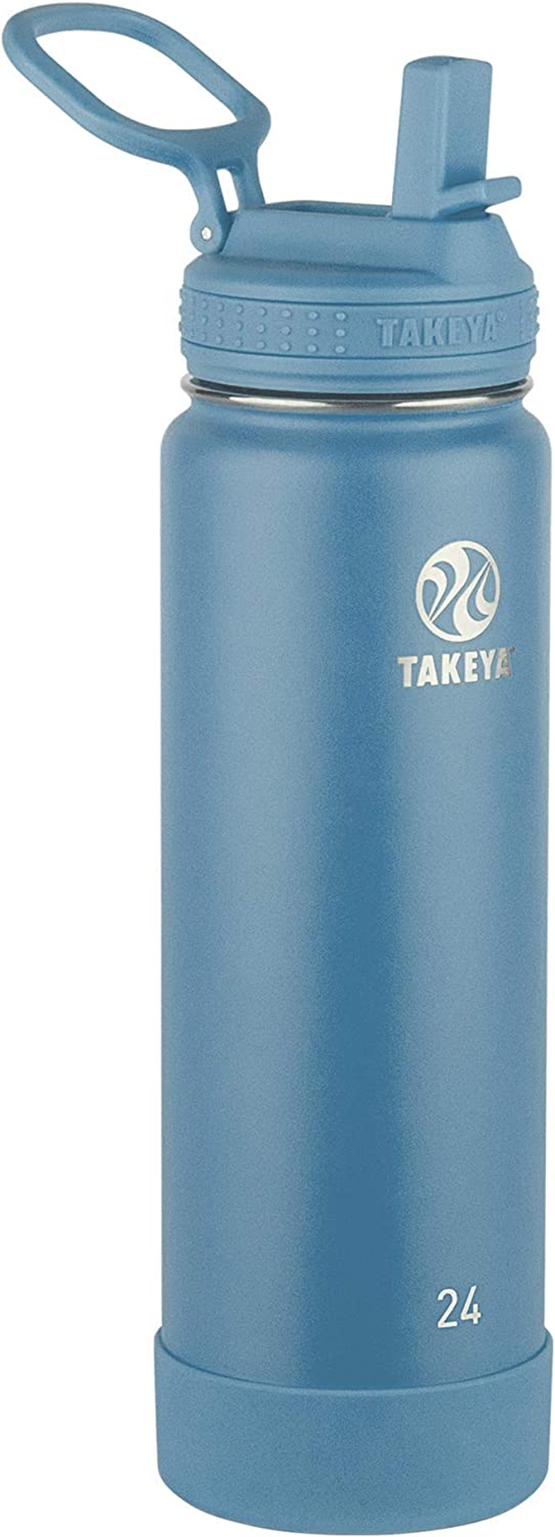 Takeya Actives Kids 18 Oz Glow in the Dark Insulated Stainless Steel Water Bottle with Straw Lid, Lightning Green
