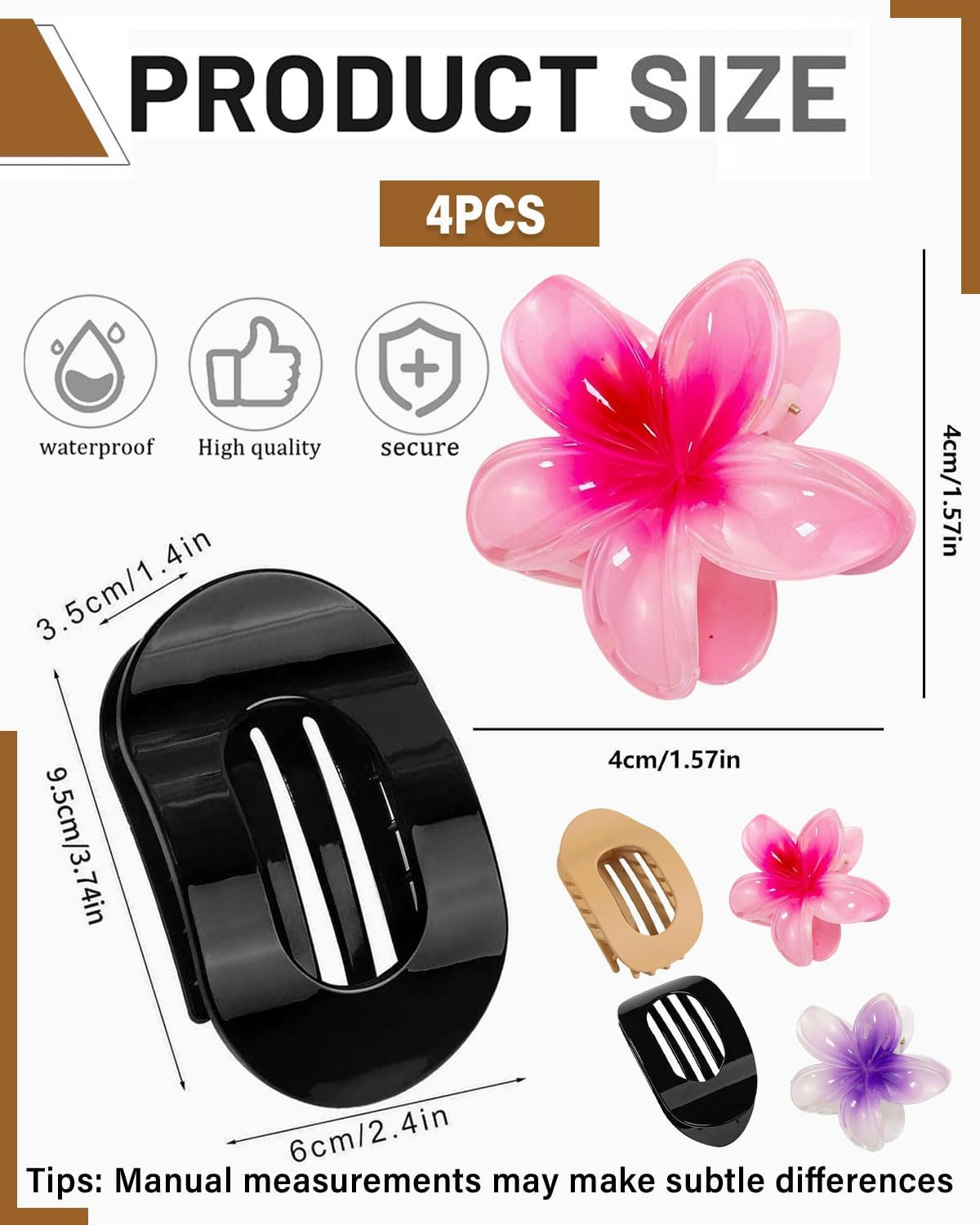 FUGLUS Pack of 4 Hair Clips, Duck Beak Hair Clips, Ladies, Flower Hairpin, Duckbill Hair Clips, Beak Hair Clip, Flat Secure Hold Inner Teeth Hair Claws, Strong Hold Side Hair Clips image number 4