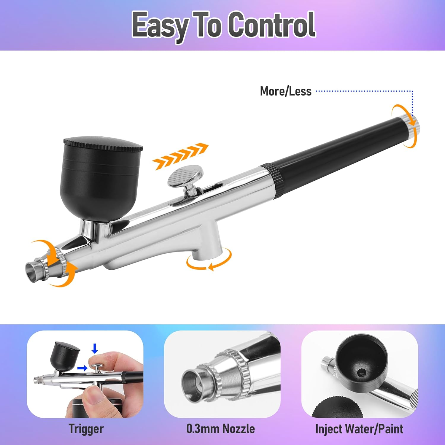 MEKOTRIN Cordless Airbrush Kit, Rechargeable Air Brush Gun Kit with LCD Display, High Pressure Air Brushes with 0.3Mm Nozzle and Cleaning Set for Painting, Tattoos, Makeup, Cake Decorating image number 4