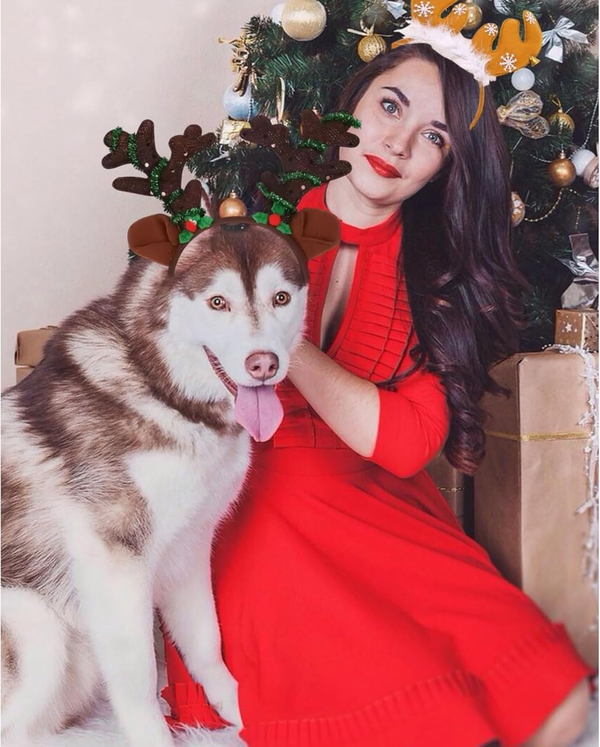 Itadaku 3 PCS Christmas Headbands for Girls, Reindeer Antlers, Santa, Tree and Festival Hairbands for Holiday, Party, Halloween, and Christmas Dress-Up