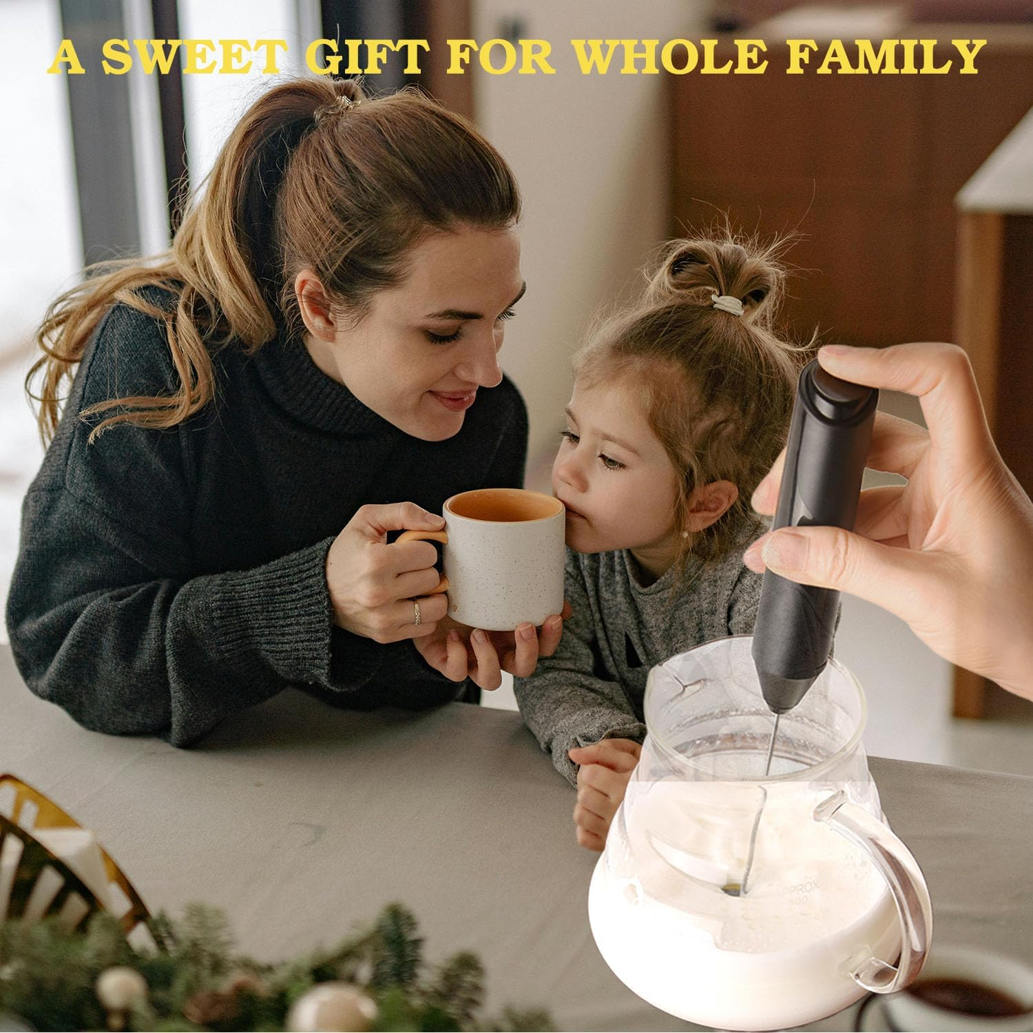 Handheld Milk Frother for Coffee & More - Electric Whisk for Lattes, Cappuccino, Matcha, Frappe & Eggs | Battery-Powered Drink Mixer | No Stand Needed (Black/Stainless Steel) image number 6