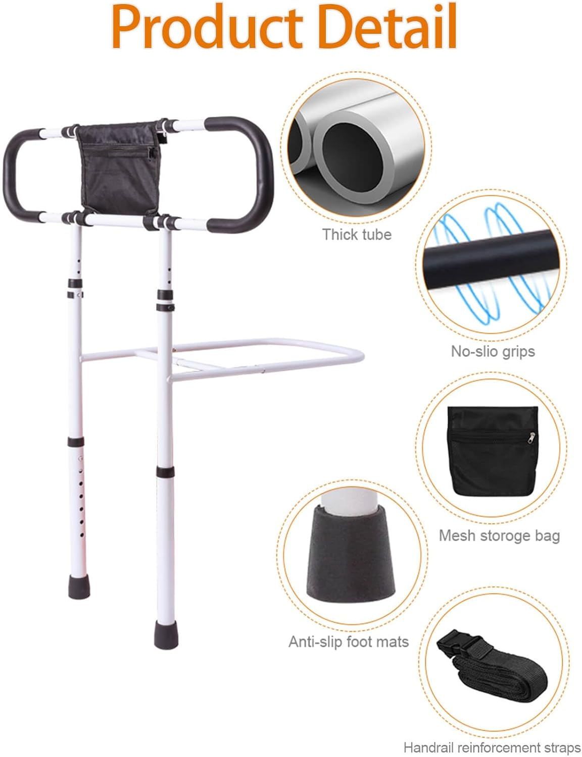 Bed Rails for Elderly Adults Safety, Adjustable Bed Side Rails Handle, Extended Bed Assist Rail for Seniors, Support Bar Bed Guard Rail with Storage Bag Fixing Strap King Queen Full Twin Bed image number 5