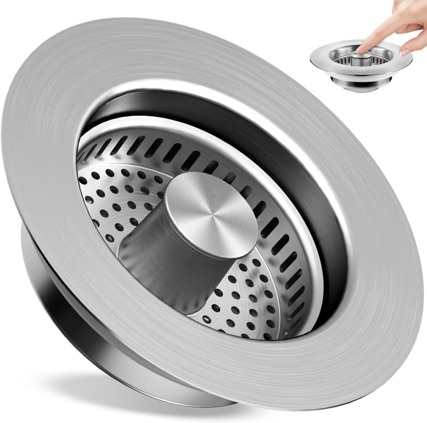 Kitchen Sink Drain Strainer (3-In-1), 304 Stainless Steel Pop up Sink Stopper, Anti-Clogging Sink Drain Strainer for US Standard 3-1/2 Inch Kitchen Drain image number 3