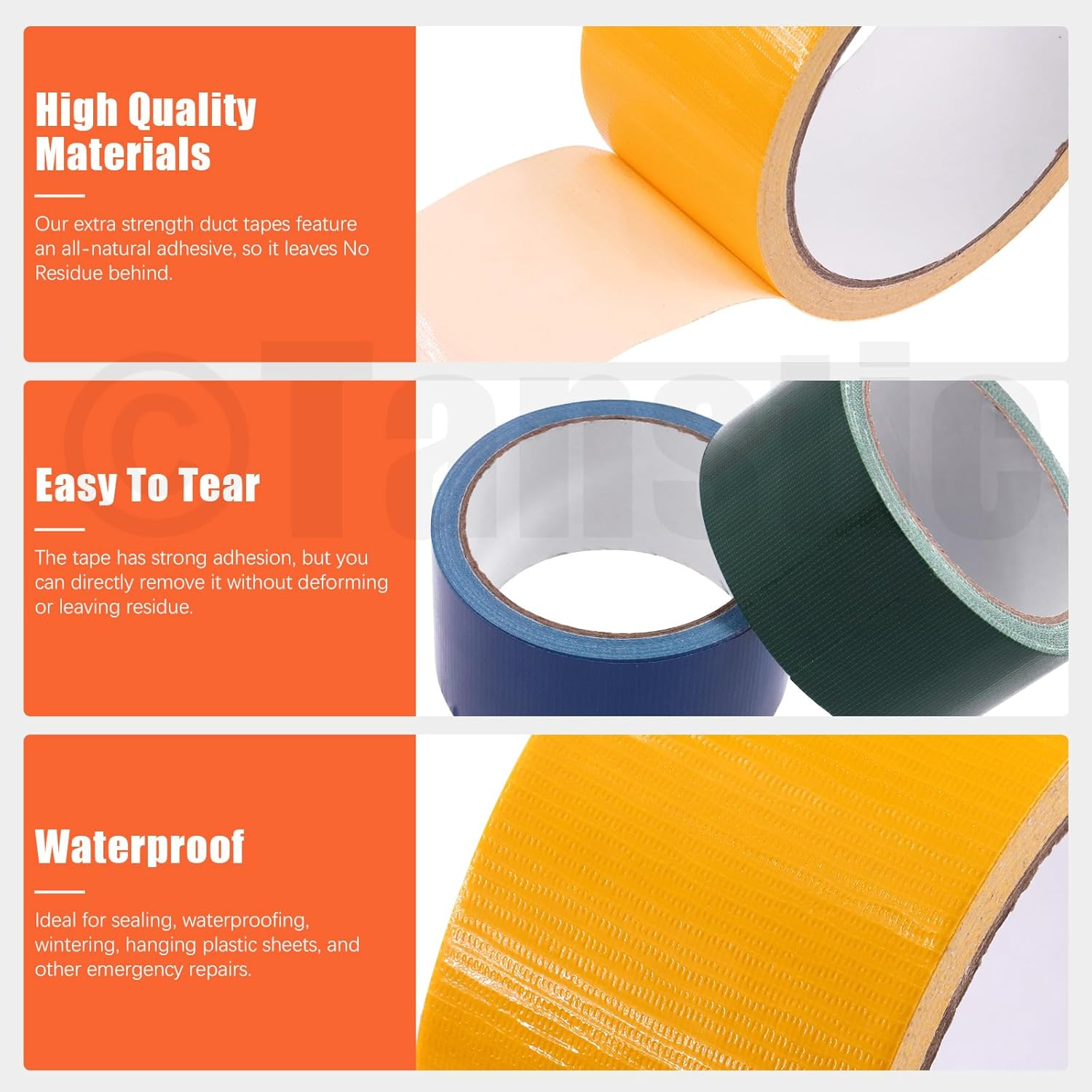 Tanstic 6Pcs Colored Duct Tape, 2 Inch X 11 Yards Colored Tape Rolls, Heavy Duty Duct Tape Rainbow Adhesive Tape Waterproof and Tear by Hand for Home School DIY Art image number 4