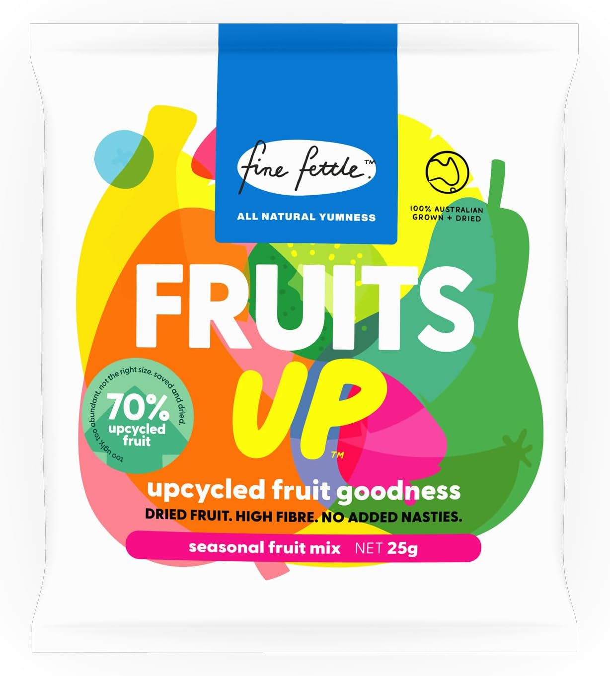 Fine Fettle Fruits up - Australian Seasonal Dried Fruit Mix 25G - Carton of 16. No Added Nasties - High Fibre, Gluten Free Dried Fruit Mix - Made of Australian Grown Upcycled Fruit