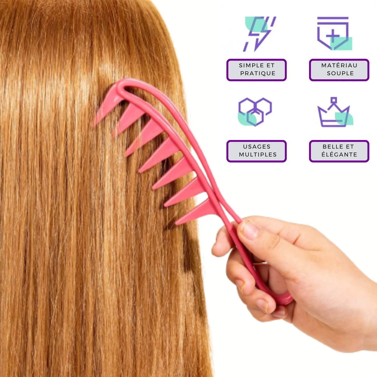 Wide Tooth Hair Comb for Detangling Curly, Smooth, Curly, Afro, Beard Antistatic, Heat Resistant Professional Hairstyling, Brush for Men, Women or Children (Pink) image number 4