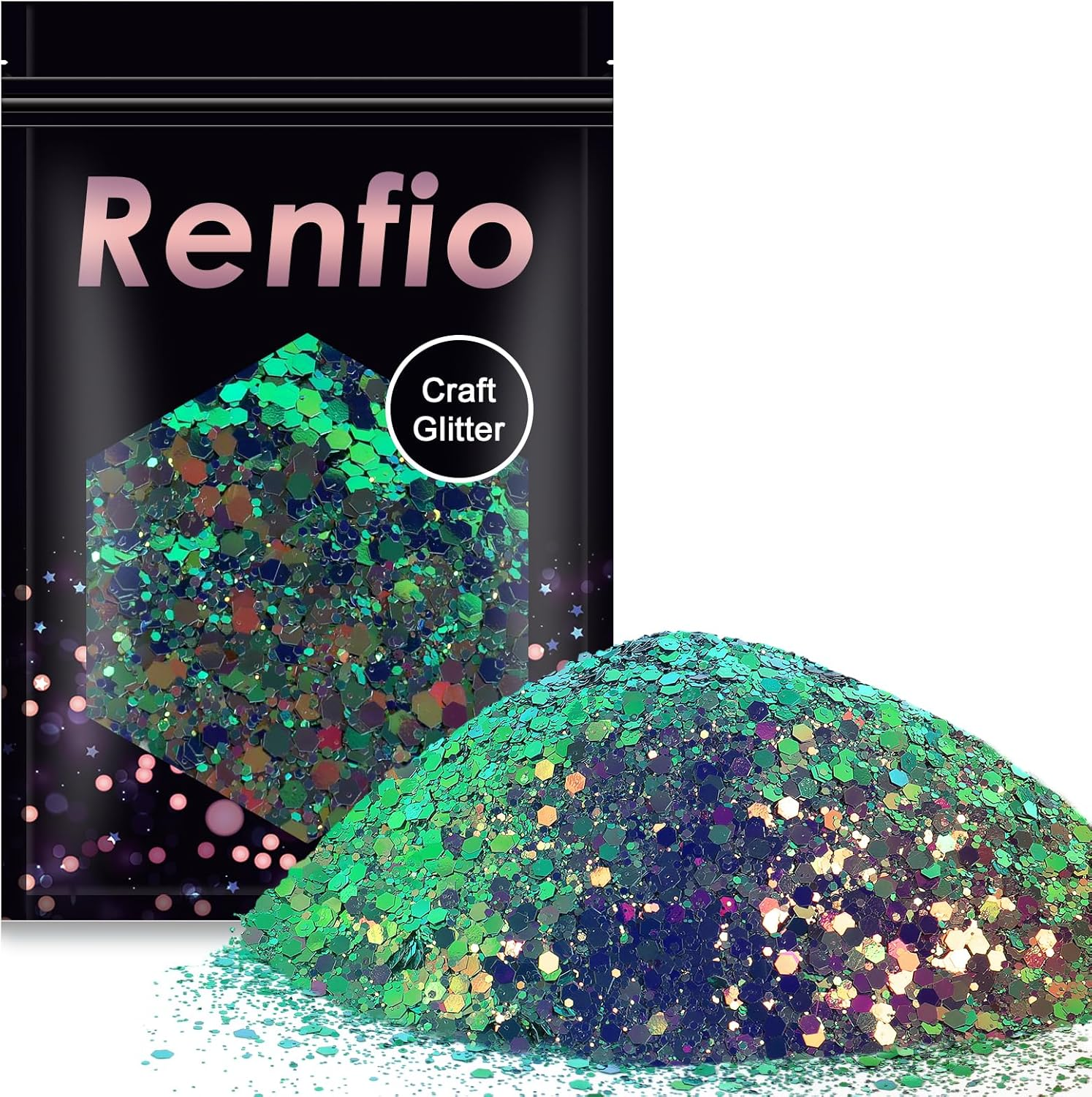 Renfio Chameleon Chunky Glitter, Mixed Fine Powder Color Shift 1.75 Oz (50G) PET Flake Hexagon Purple Copper Green Glitters Sequin Resin Pigment Chip Dust for Slime Painting Craft Hair Nail - Mermaid