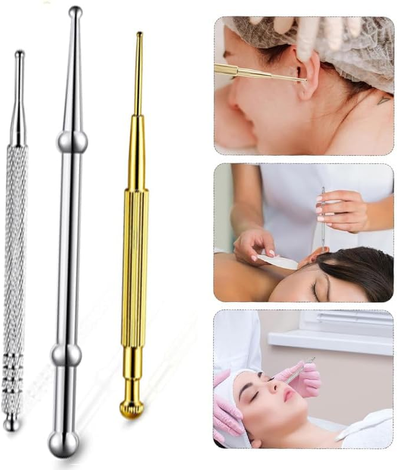 3 Pcs Facial Reflexology Massage Tool Stainless Steel Manual Acupuncture Pen,Stainless Steel Double Headed Spring Loaded Ear and Body Point Probe Pen,Retractable Acupuncture Pen image number 6