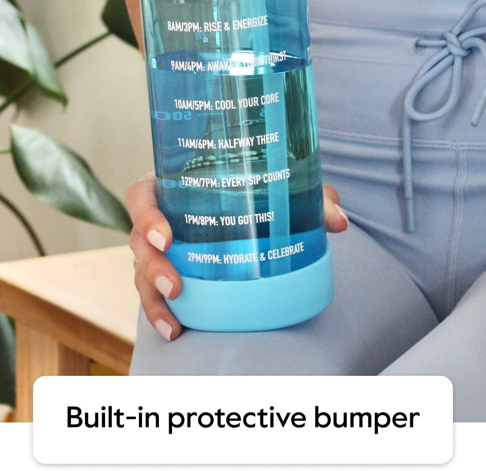 Takeya Premium Quality Motivational Water Bottle with Straw Lid with Times to Drink, BPA Free Tritan Plastic, 32 Oz, Flutter Pink image number 3