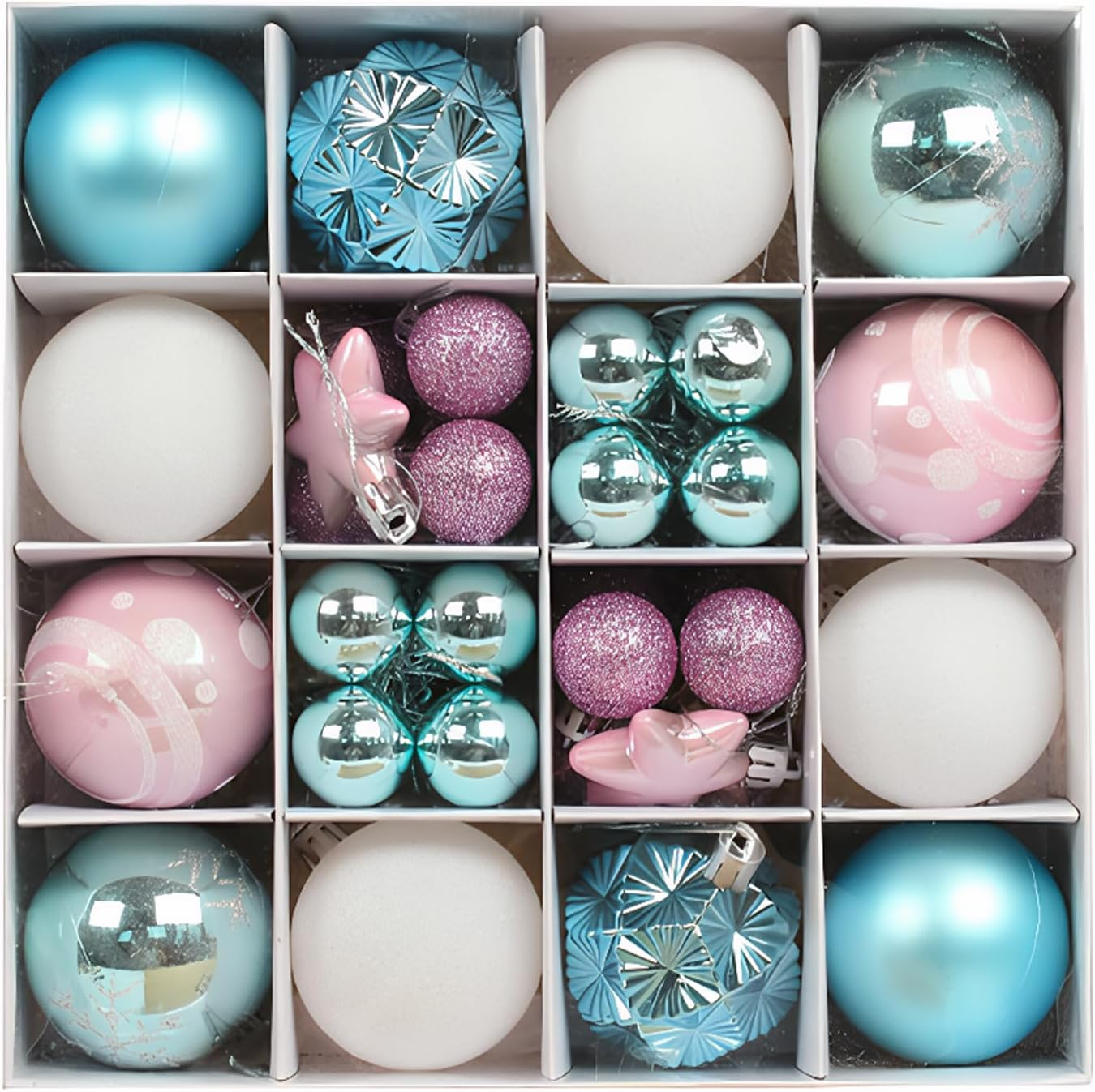 Christmas Decorations,H HOME-MART 44Pcs Christmas Tree Baubles,Christmas Ball Ornaments|Hanging Christmas Baubles Balls Ornaments Set|Christmas Tree Pendants Decorative (44 Pcs Style C)