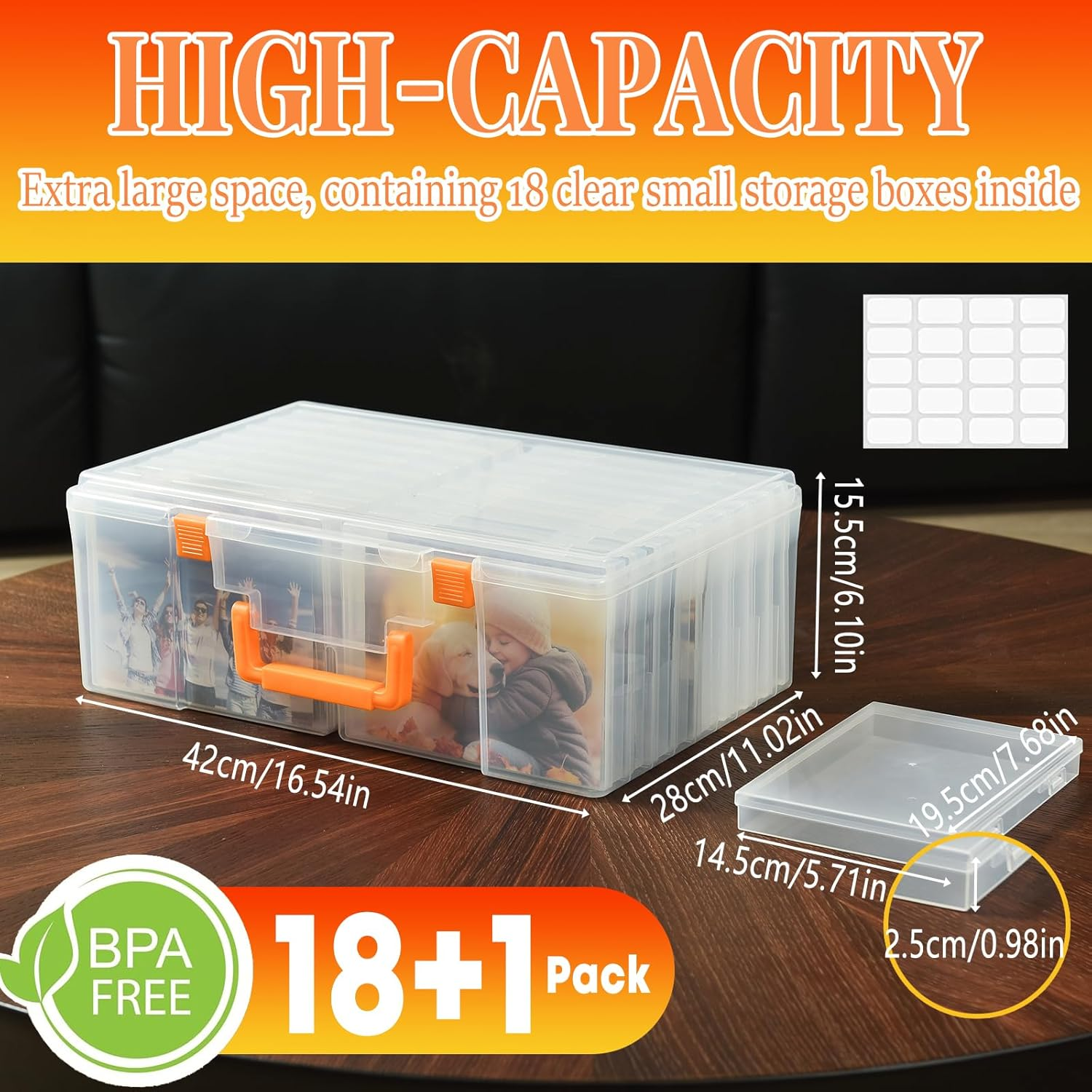 Photo Storage Box 5 X 7 Inches, 18 Inner Photo Cases with Dividers, Clear Acid-Free Photo Storage Containers with Handle, Photo Organizer Craft Keeper for Stickers, Craft, Stamp - Clear image number 5