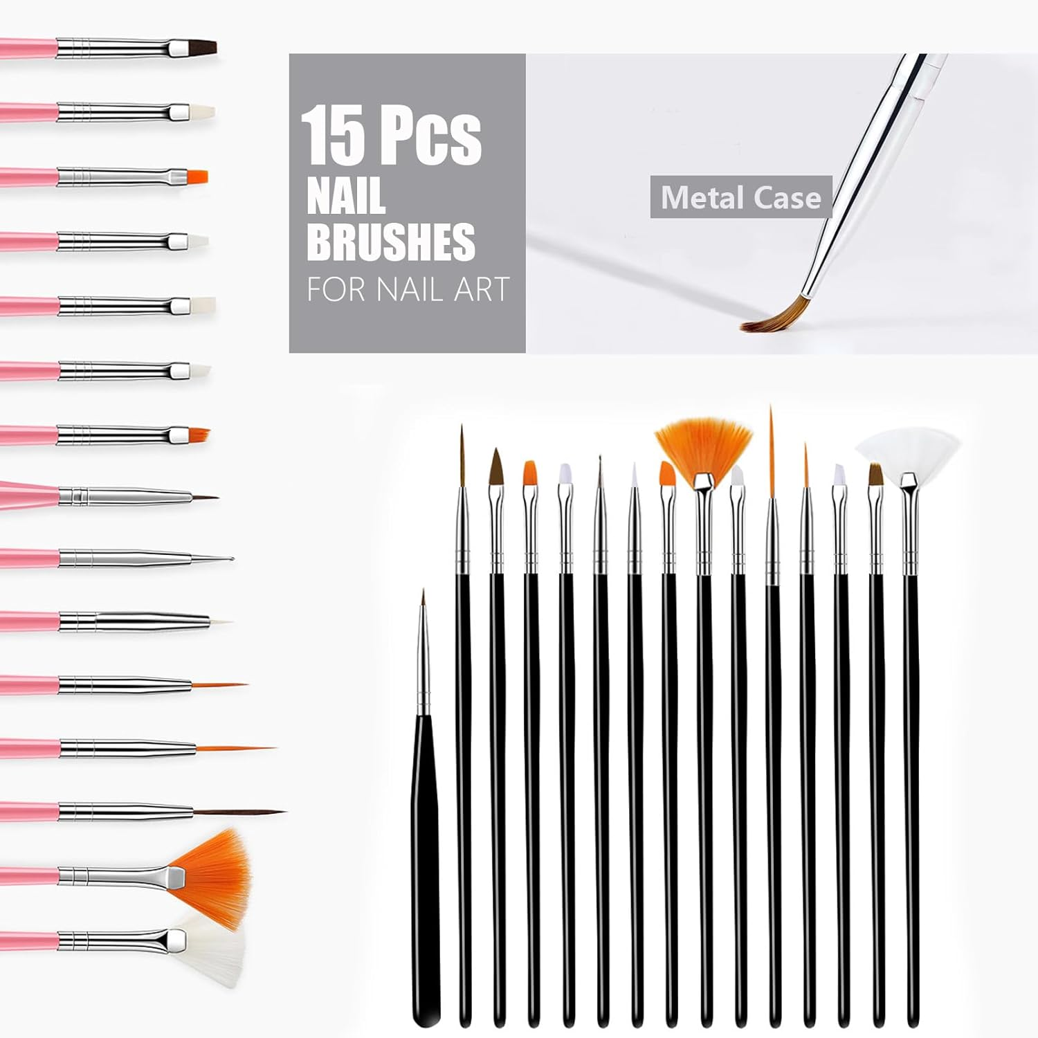 Nail Art Brushes and Tools Set&ndash; 15 Pcs Nail Art Brushes, 5 Pcs Dual-Ended Nail Dotting & Sculpture Pens, 2 Set Nail Holder for Painting Nails with Reusable Adhesive Putty, Nail File, Nail Design Tools image number 3
