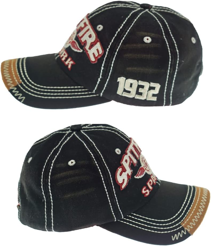 YULOONG Vintage Baseball Cap Embroidery Spitfire Washed Denim Trucker Cap 100% Cotton Sun Hat for Men Women Adjustable Size - Grey image number 2