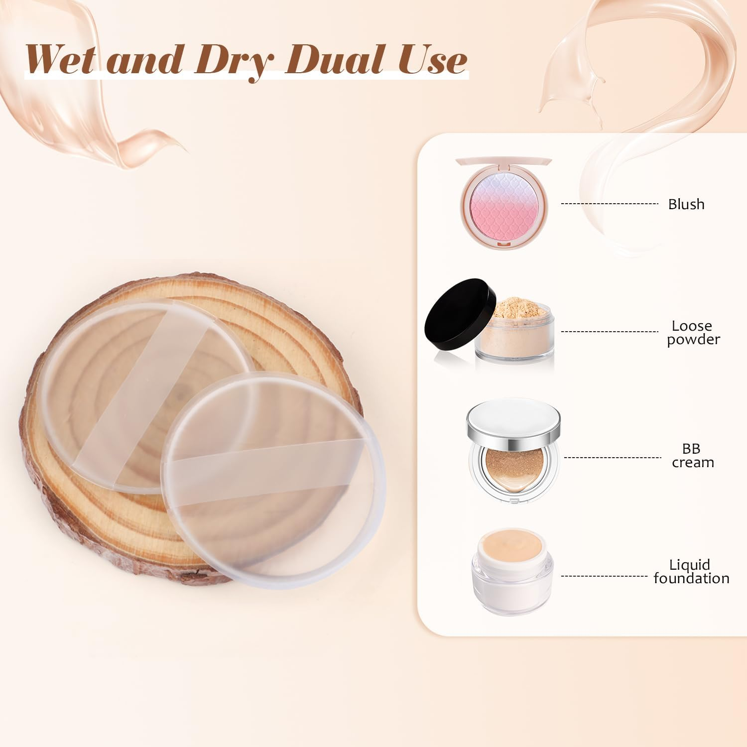 BOSMIOW 8Pcs Clear round Silicone Powder Puffs,Washable Makeup Puff with Silk Handle,Cosmetic Applicator for Liquid Foundation,Cream,Concealer,Blush,Cosmetic Beauty Tools Blender image number 4