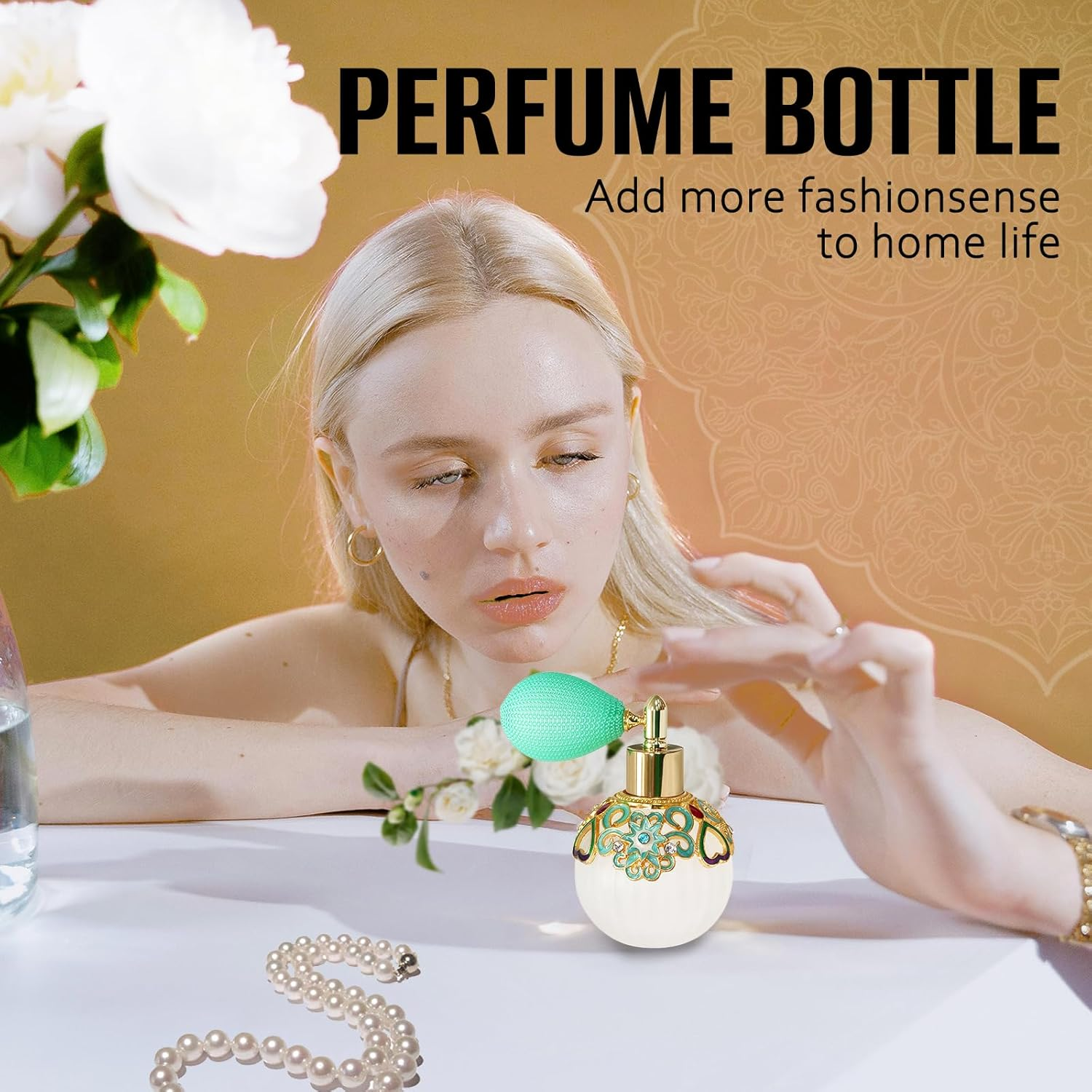 Joyeee Small Glass Perfume Empty Decorative Bottles, Sliver White Empty Refillable Sprayer Bottle, Portable Perfume Case Fragrance Empty Antique Bottle Decorative Crystal Perfume Decanter, 1 Pcs 50Ml image number 2