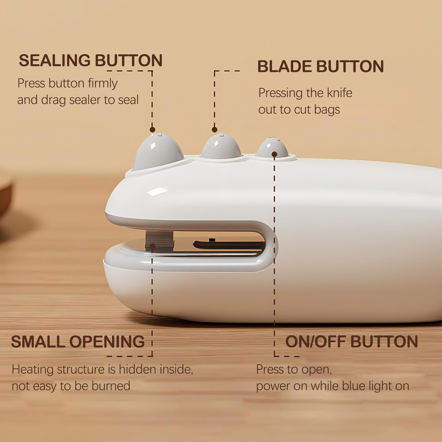 Mini Bag Sealer, USB-C Rechargeable Bag Sealer, 2 in 1 Bag Sealer Heat Seal with Cutter and Magnet, Mini Bag Resealer Machine for Plastic Bags Snack Bags image number 4